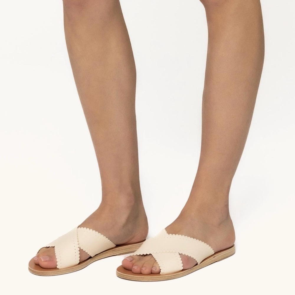 Ancient Greek Philourgos Vachetta Off White Leather Slide Sandals Shoes NWT